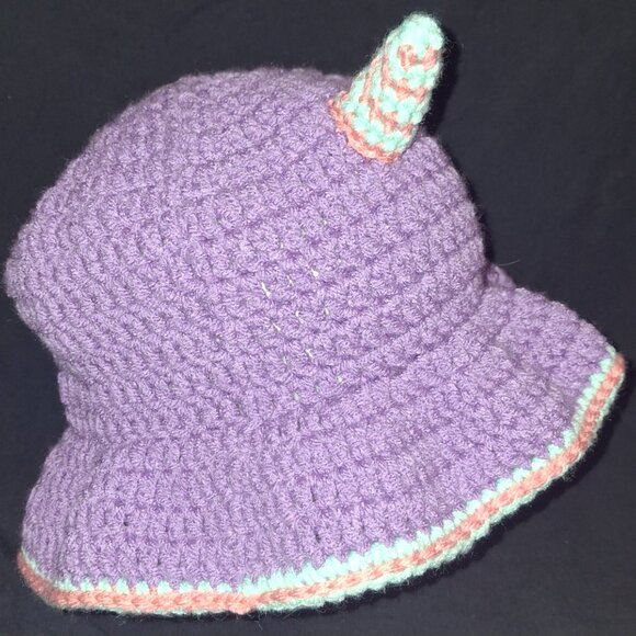 Hand Crocheted Purple Floppy Hat With Horns main image 5